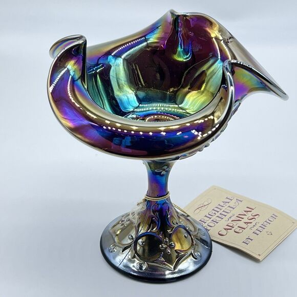 Fenton Spanish Lace Compote Amethyst Iridescent Carnival Glass 6.5" Tall-NOS/NWT - Picture 2 of 13